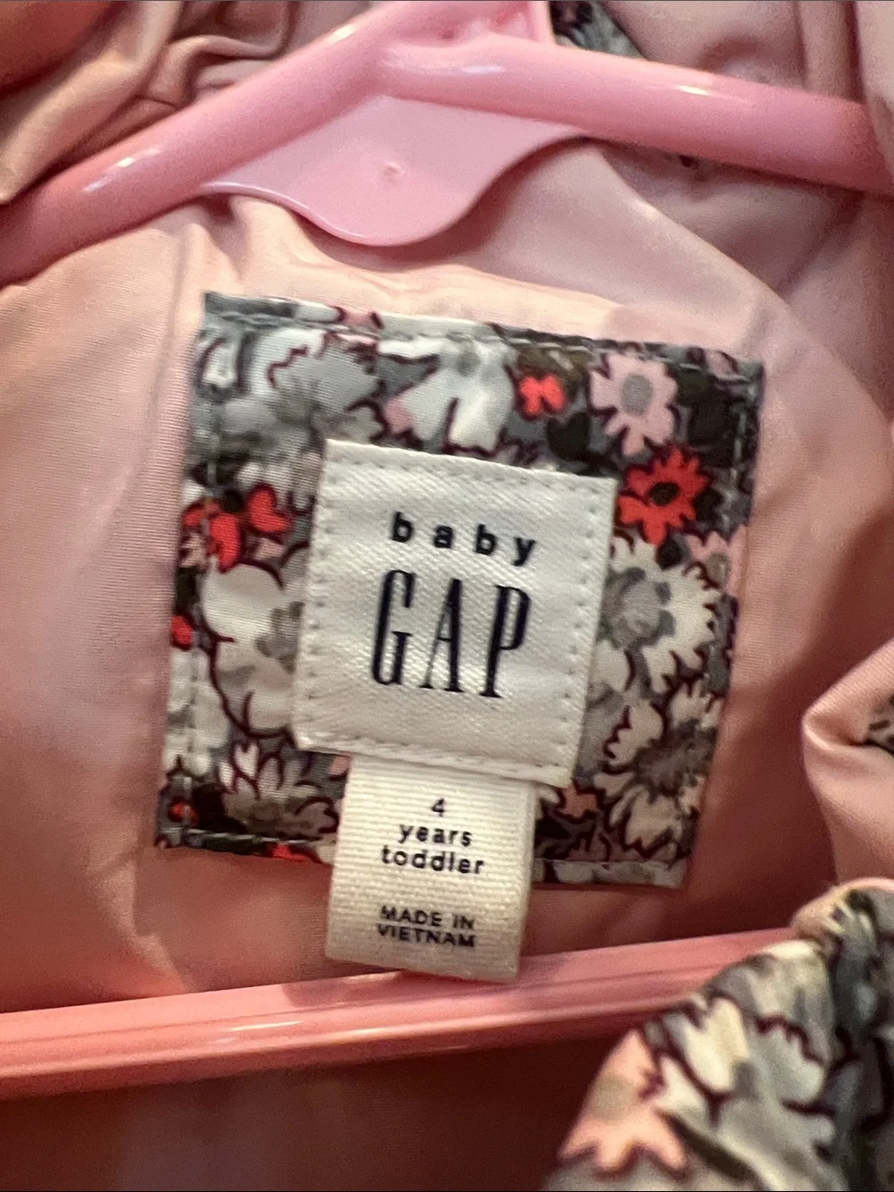GAP Girls Floral Quilted Vest - Pink, Gray, Red Accents
